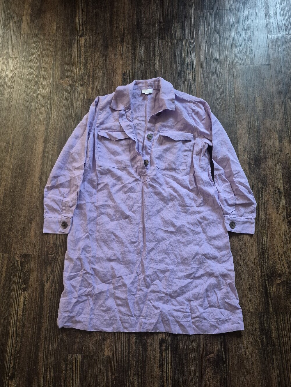 J. Jill Linen Lilac Popover Button Front Shirt Dress Size Medium Petite - Picture 2 of 5